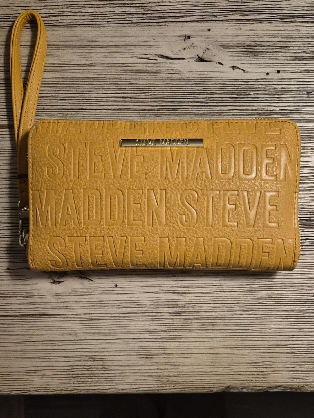 Steve Madden Mustard Yellow Embossed Logo Wristlet